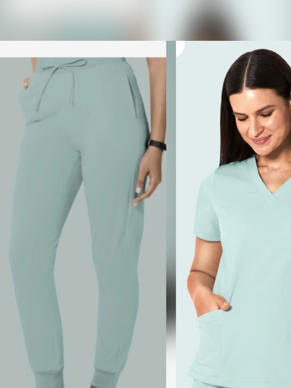 Mandala Sterling Blue Jogger Scrub Pants & V-neck 2-Pocket Top XS & S